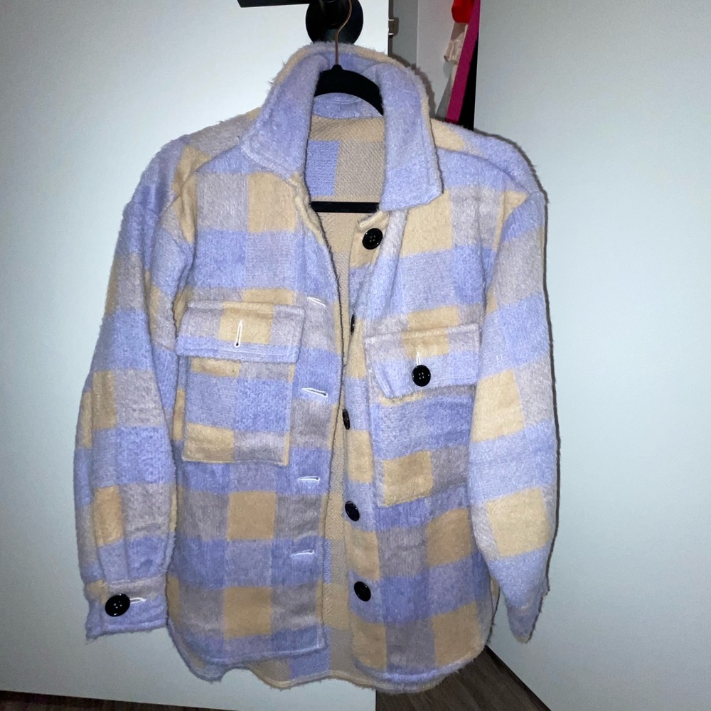 Cozy purple and beige flannel shacket